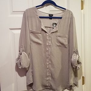 NWT Gray and white striped blouse